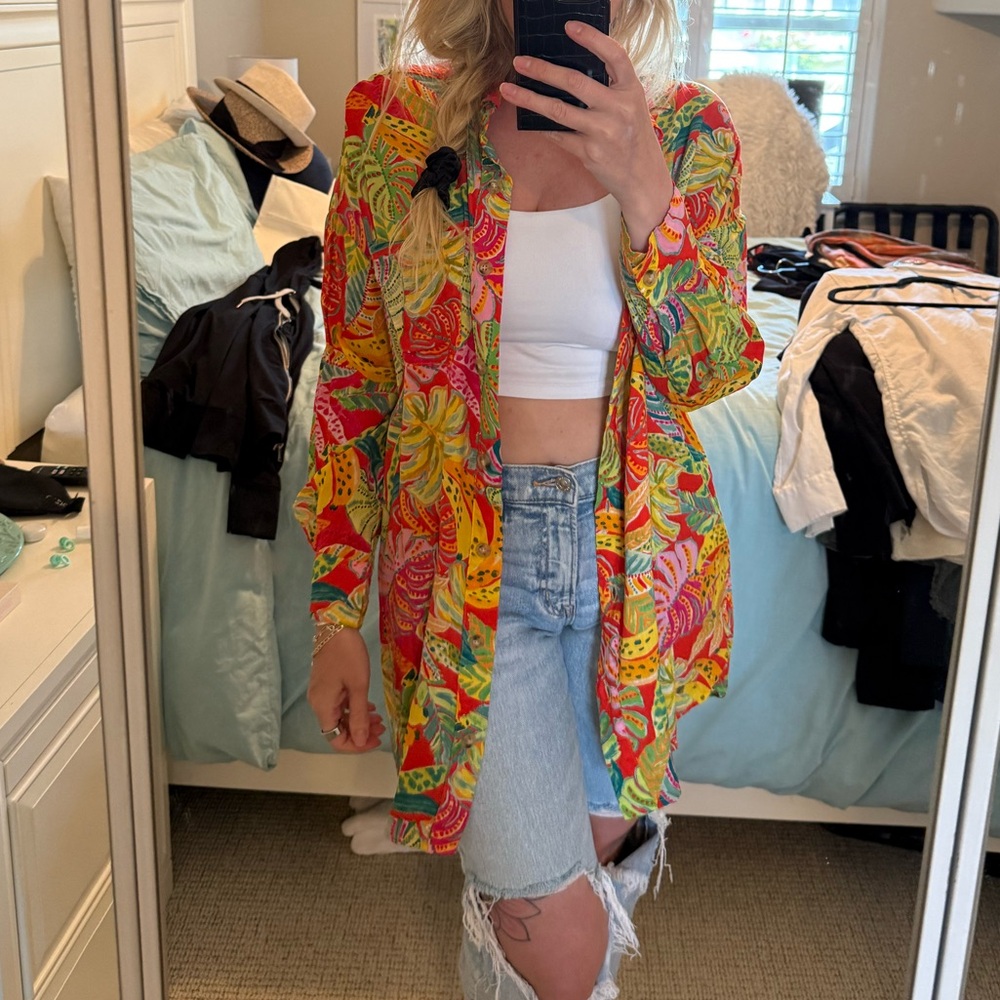 Vici | Coveted Button Down Shirt Dress Colorful Tropical Mini Cover Up Small - Picture 4 of 10